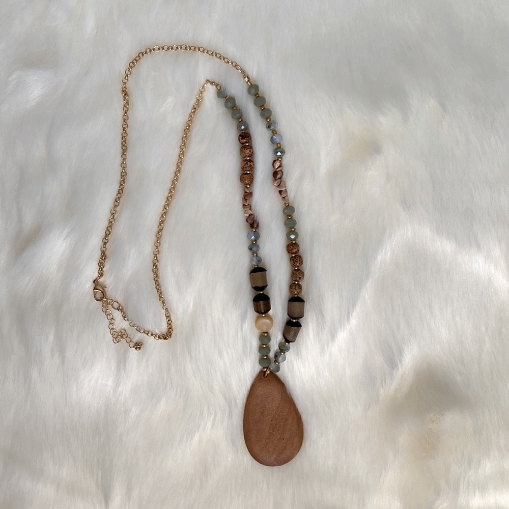 Beaded, and wood necklace